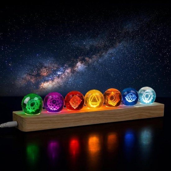 Kristallen Bol - Decoratieve Bol - Meditatie en Decoratie - 7 Chakra Kleuren - 40 mm - Regenboog
