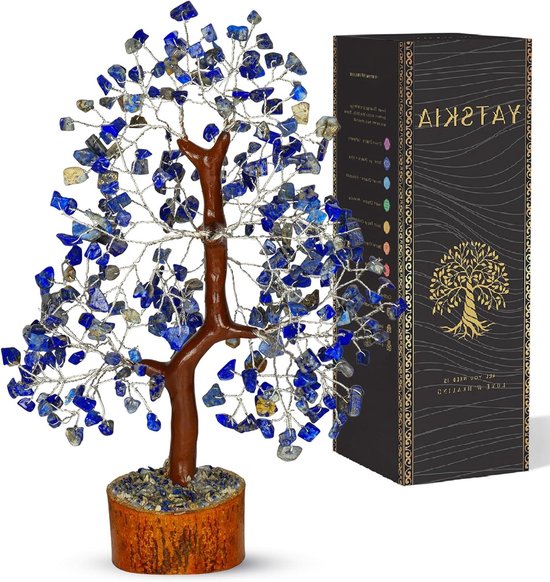 Kristallen Boom - Geldboom Chakra - Positieve Energie - Handgemaakt In India - 10-12 Inch - Lapis Lazuli Zilver