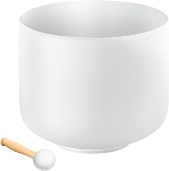 Kristallen Klankschaal, 203 mm groot, F-toon Wortelchakra – Matte quartschaal met rubberen hamer en O-ring – Ideaal voor meditatie, yoga, klanktherapie en ontspanning