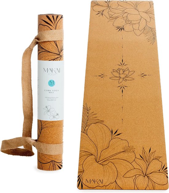 Kurk Yogamat 4mm Antislip Natuurlijk Rubber Milieuvriendelijk Inclusief Draagriem Voor Yoga Pilates Thuis En Buitenshuis