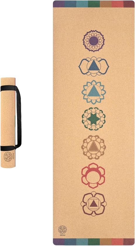Kurk Yogamat - Natuurrubber Mat - Hot Yoga Fitness - Zweetbestendige Grip - Extra Groot Extra Breed - 7 Chakra's