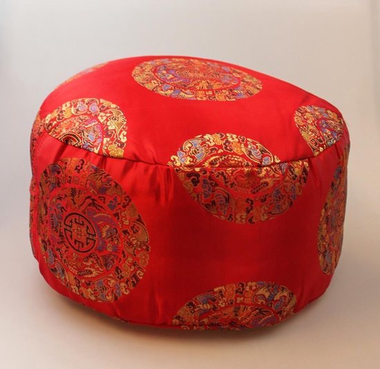 Kussen meditatie D 30cm H 15cm rood katoen vulling - Nepal van Yogi & Yogini