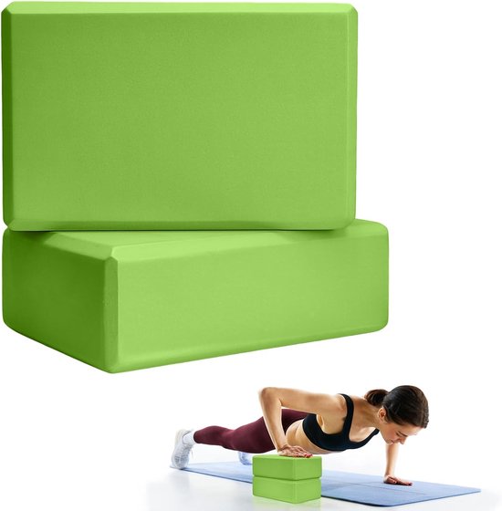 KZQ 2 stuks yogablokken - Leg Press-blokken - Foamblokken voor volwassenen - 9" x 6" x 3" - Foam Block Yoga-accessoires - Yoga - Ligamentstretch - Voor Pilates-stretch- en meditatieoefenblokken - Lichtgewicht yoga-essentials - Grasgroen van KZQ