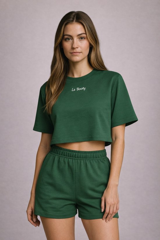 La Booty- Dames Katoenen Lounge set- Crop top & Short - Comfortabele Sportkleding- Zomer- Handmade Belgium- maat L