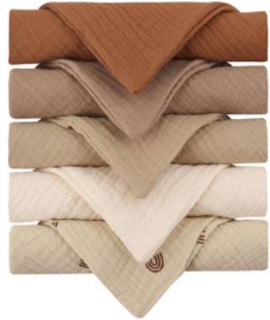 Lalieloe Spuugdoekjes - Monddoekjes - 5 stuks - Beige Multi - 23 x 23 cm - Met lusje - Luxe Kwaliteit van Lalieloe