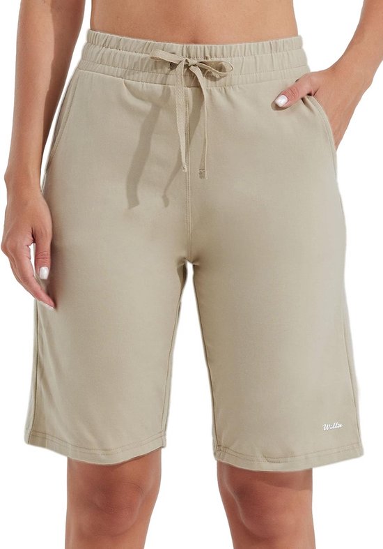 Lange Bermuda Shorts voor Dames - Katoen, 10 Inch Binnenbeenlengte - Comfortabele Sport- en Yogashort met Zakken