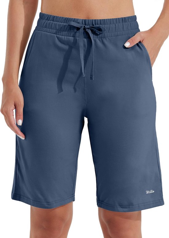 Lange Bermudashorts Dames Katoen met Zakken voor Yoga en Sport
