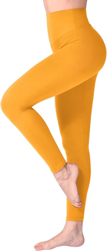 Legging met Hoge Taille voor Vrouwen - Boterachtig Zacht Niet Transparante Legging Voor Buikcontrole, Plus-maat Workout Gym Yoga Rekbare Broek - kleur donkergeel - maat L,XL van Sunzel