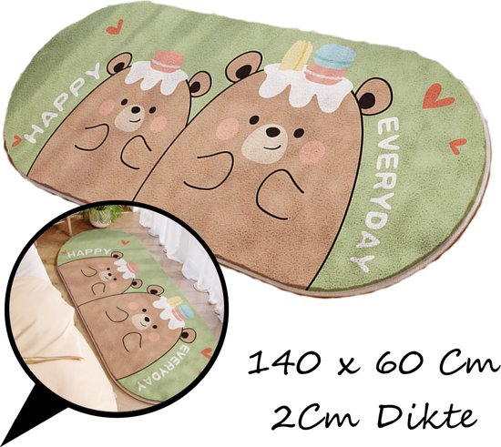 Levabe Heerlijk Zachte Tapijt - Beertjes - Antislip - Kinderen - Kruipmat - Vloermat - Dieren - Vloerkleed - Speelkleed - Badkamer - XL - Zacht - 140 x 60 van Levabe