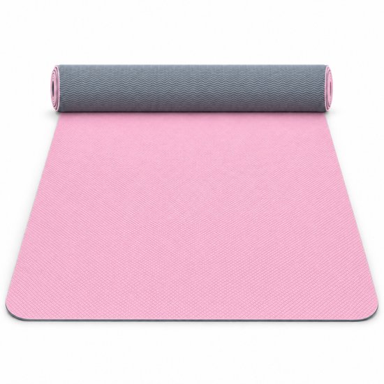 Levano Yogamat Antislip - Fitness Mat - Sportmat - Pilates Mat - Yogamat TPE Roze Grijs met Draagriem - Gymmat - Yoga Matje - Sport Attributen voor Thuis - Fitness Materiaal voor Thuis - Yoga Accessoires - Trainingsmat - Oefenmat