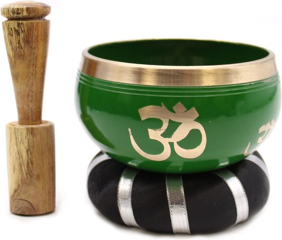 Levensboom Klankschaal Set - Groen - 10.7cm - Singing Bowl - Klank Schaal - Meditatie Schaal met Aanstrijkhout & Kussen van Ohm Store