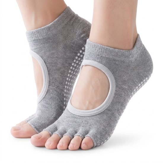 Lichtgrijs antislip pilates sokken dames ademende yoga sokken met open wreef en split teen siliconen antislip zool sport sokken voor pilates yoga barre dans fitness en vloeroefeningen maat 36-40