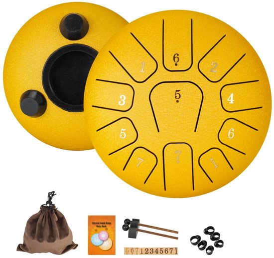 Livano Handpan - Tongue Drum - Steel - Regen - Klankschaal - Geel van Merkloos