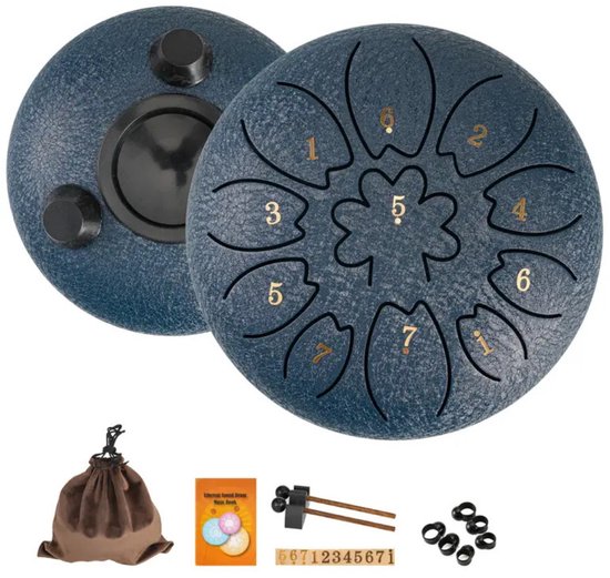 Livano Handpan - Tongue Drum - Steel - Regen - Klankschaal - Marineblauw