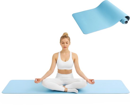 Lomera Antislip Yogamat - TPE Materiaal - Extra Zacht En Flexibel - Optimale Grip - Elastische Draagbanden - Makkelijk Op Te Bergen - Makkelijk Te Vervoeren - Blauw - Fitness Mat - Sport Mat - Yoga Oefeningen - Grond Workouts - Pilates van Merkloos