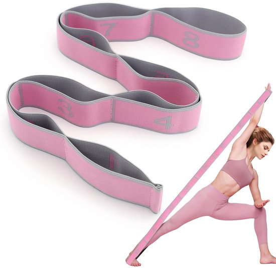 longziming -Elastische Yogariem met 8 Lussen - Stretchband voor Yoga, Pilates & Gymnastiek - Ideaal voor Rek- en Krachttraining - Fitness Dehnband voor Beginners & Gevorderden