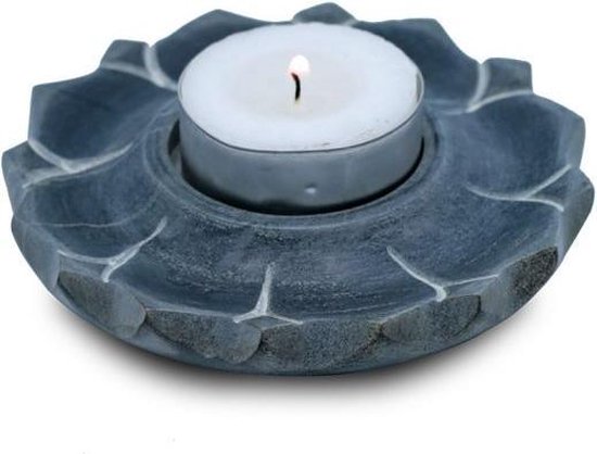 Lotus kaars- en wierookhouder zeepsteen grijs - 10cm - Zeepsteen - Grijs van Lotus