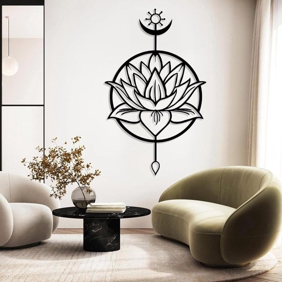 Lotus Mandala metalen muurkunst, lotusbloem muurkunst met lotusbloem, spirituele muurdecoratie, zen kunst wanddecoratie, Namaste decor, yogaruimte wanddecoratie, yogacadeau (zwart, 25"x41"|64x105cm) van Lotus