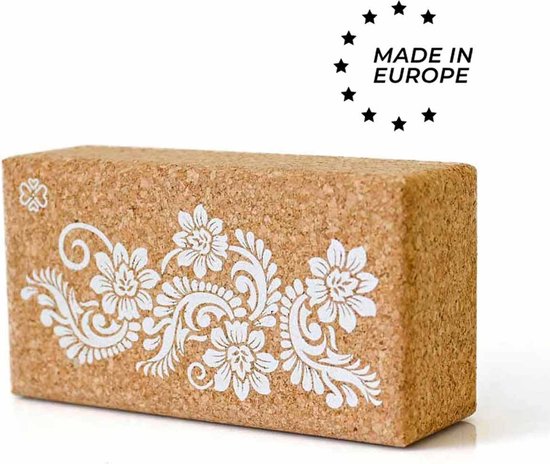 Love Generation - Eco Yogablok Kurk - Flowers - Wit