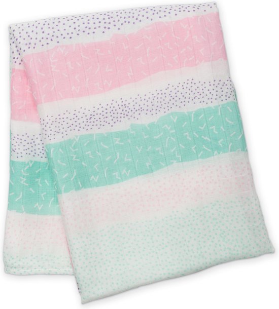 Lulujo swaddle bamboo 120x120 - Pink Spotted Stripe van LuLu