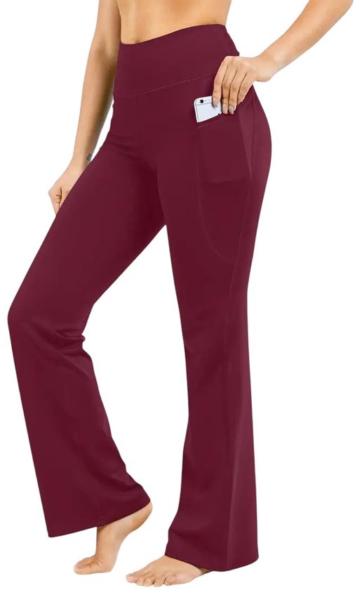 LUME Flare Dames Legging - Sportbroek met 2 Handige Zakken - Stijlvol, Comfortabel & Functioneel - High-Waist Pocket Legging - Flared Pants - Uitlopende Broek met Zakken - Rood - Maat XXL van Merkloos