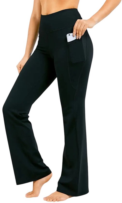 LUME Flare Dames Legging - Sportbroek met 2 Handige Zakken - Stijlvol, Comfortabel & Functioneel - High-Waist Pocket Legging - Flared Pants - Uitlopende Broek met Zakken - Zwart - Maat 5XL van Merkloos