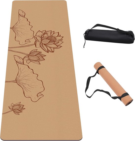 Luxe Antislip Yogamat van Kurk - Extra Dikke Oefenmat voor Yoga, Pilates en Fitness van Merkloos