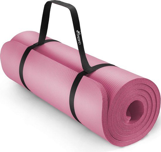 Luxe Duurzame fitnessmat yogamat pilatesmat gymnastiekmat | 190 x 100 cm | 1,5 cm dikte | getest op ftalaten | NBR-schuimrubber - Yogamat Roze van Merkloos