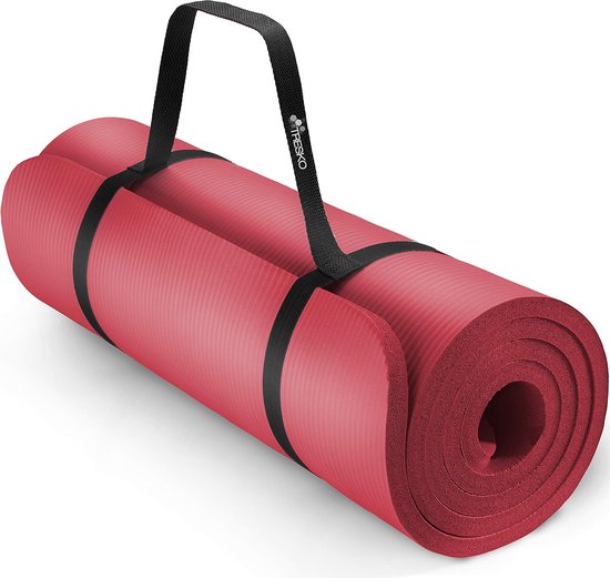 Luxe Duurzame Rode Fitnessmat Yogamat Pilatesmat Gymnastiekmat | 190 x 100 cm | 1,5 cm dikte | getest op ftalaten | NBR-schuimrubber - Luxe Yogamat van Merkloos