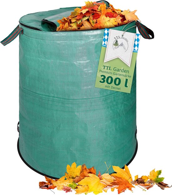 Luxiba - Tuinafvalzak 300 liter - Zelfstaand en Opvouwbaar - Afsluitbaar Deksel - Robuust en Duurzaam van Luxiba