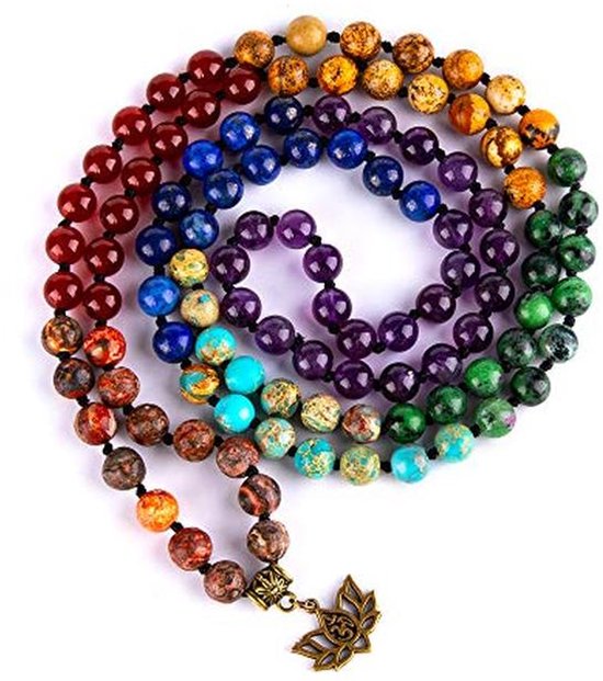 Mala Kralen Armband 7 Chakra 108 Handgeknoopte Gebedsketting voor Yoga en Meditatie