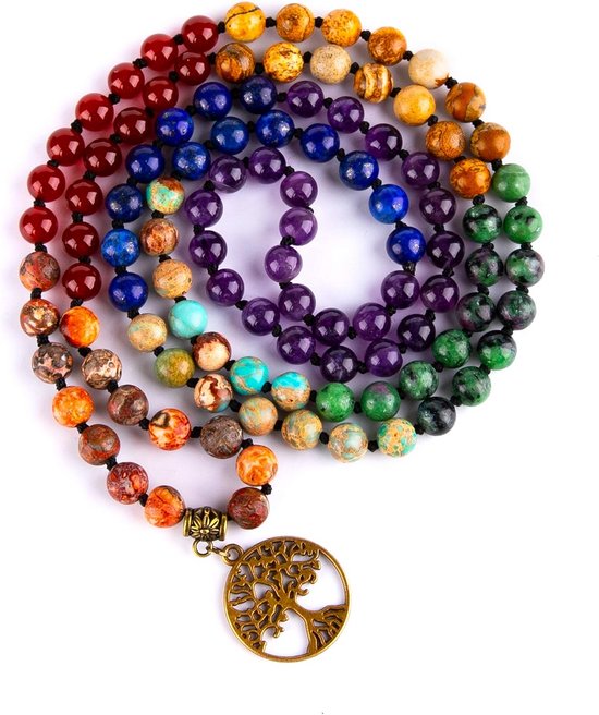 Mala Kralen Armband en Ketting 108 Healing Edelstenen voor Yoga en Meditatie van Merkloos