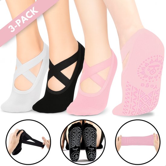 Malinsi® 3-Pack Yoga Sokken Antislip Dames - Pilates Yogasokken - Ballerina Pilatessokken - Ballerinas - Ballet van Merkloos