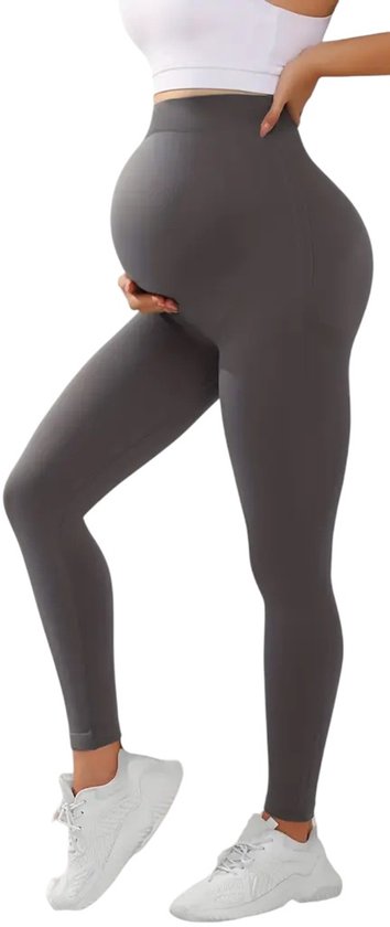 MAMA ACTIVE Maternity Legging - Zwangerschapslegging - Hoge Taille - Rekbaar - Comfortabel - Yoga- en Sportbroek - voor Zwangere Vrouwen - Sportlegging - Grijs - Maat XL van Merkloos