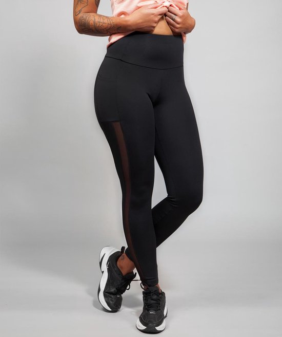 Marrald High Waist Mesh Sportlegging Zwart XS - pocket legging zakken dames yoga fitness van Marrald