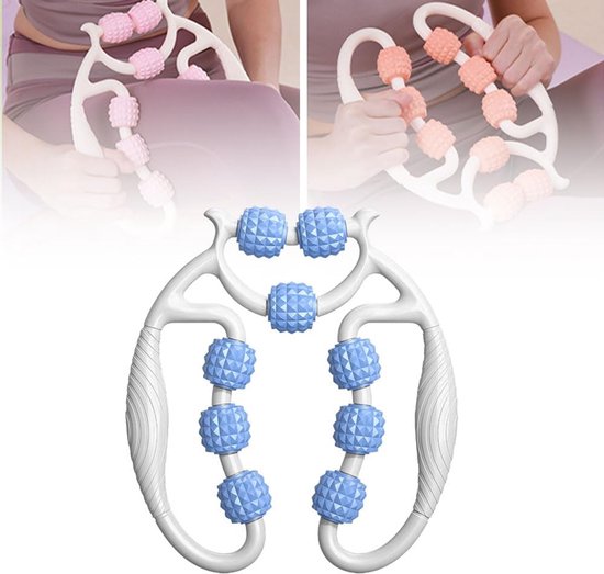 Massage Roller - Massagebal - Triggerpoint - Foamroller - Nek, armen en benen - Cellulitisroller - Massageroller met handvat - Spierpijnverlichting (blauw en wit) van Merkloos