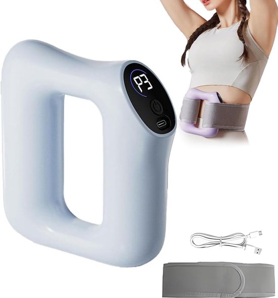 Massagegordel - Dubbele Riem & Verwarmingsfunctie – Vetverbrandingsmachine - Fascia-massageroller met band – Spierenmassager – 8 Intensiteiten & Vetverbranding en lichaamsvorming – Bevordert ontspanning van het hele lichaam – Blauw