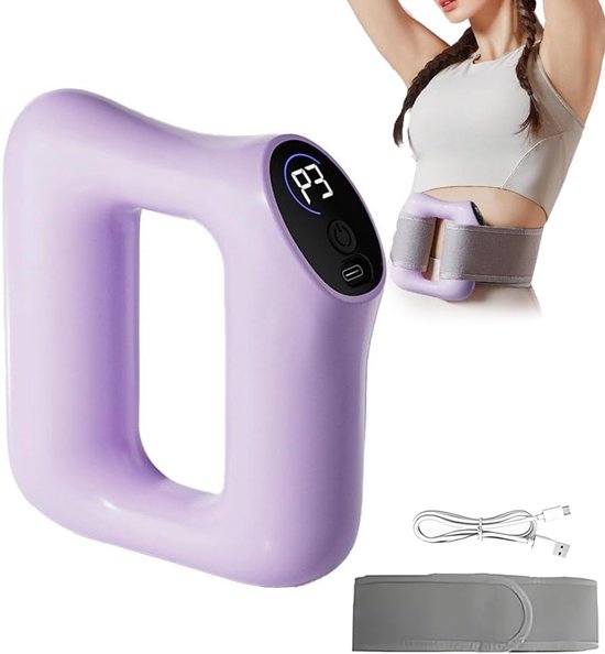 Massagegordel - Dubbele Riem & Verwarmingsfunctie – Vetverbrandingsmachine - Fascia-massageroller met band – Spierenmassager – 8 Intensiteiten & Vetverbranding en lichaamsvorming – Bevordert ontspanning van het hele lichaam – Paars