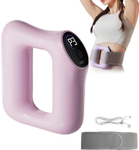Massagegordel - Dubbele Riem & Verwarmingsfunctie - Vetverbrandingsmachine - Fascia-massageroller met band - Spierenmassager - 8 Intensiteiten & Vetverbranding en lichaamsvorming - Bevordert ontspanning van het hele lichaam - Roze