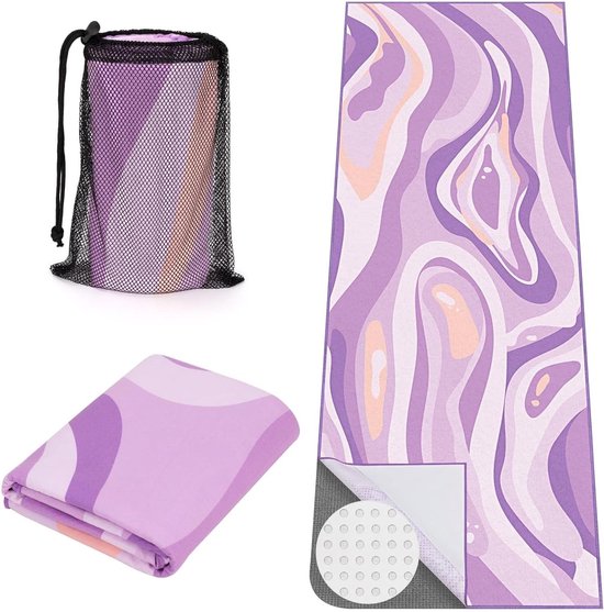 Mathanddoek - Yogamat Cover - Hot Yoga Pilates - Antislip Grip Stippen - 178x66cm - Paars