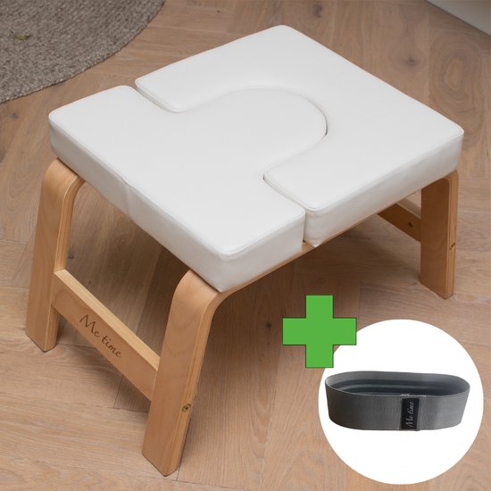 Me Time Yogastoel - Incl. Gratis Weerstandsband en Workout Poster - Wit - Meditatie bankje - Hoofdstand bankje - Yoga kruk - Inversie stoel - Yoga trainer - Yoga stoel - Handstand Trainer - Meditatiestoel - Omgekeerde Stoel - Yogabank - Feet up van Me Time