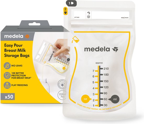 Medela® Moedermelk Bewaarzakjes - 50 stuks - Nieuw - Lekvrije Borstvoeding Zakjes met Dubbele Zipsluiting en Schenktuit - BPA-vrij en Recyclebaar van Medela