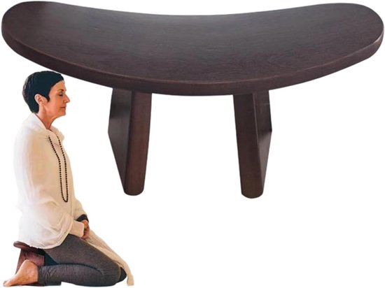 Meditatie Kruk - Houten Zitje - Mindfulness Oefenen - Ergonomisch Ontwerp - 16 x 21 x 42 cm - Zwart Bruin van Merkloos