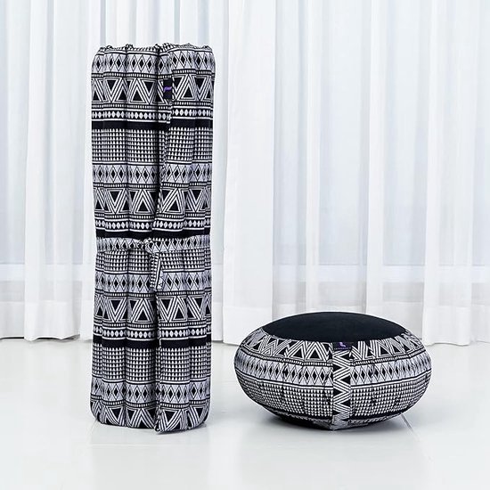 Meditatie Kussens - 1 Ronde Zafu Yoga Kussen en 1 Vierkante Opvouwbare Zabuton Mat - Gevuld met Milieuvriendelijke Kapok van Lotuscrafts