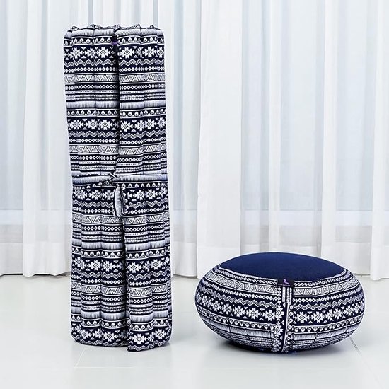 Meditatie Kussenset - 1 Rond Zafu Yoga Kussen en 1 Vierkante Oprolbare Zabuton Mat Gevuld met Eco-Vriendelijke Kapok van Lotus Design