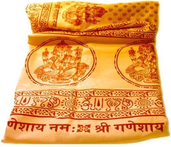 Meditatie omslagdoek met mantra Ganesh, XL, 220 x 106 cm, geel/oranje