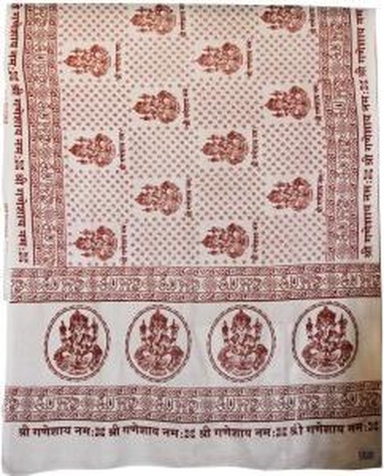 Meditatie omslagdoek met mantra Ganesh, XL, 220 x 106 cm, wit