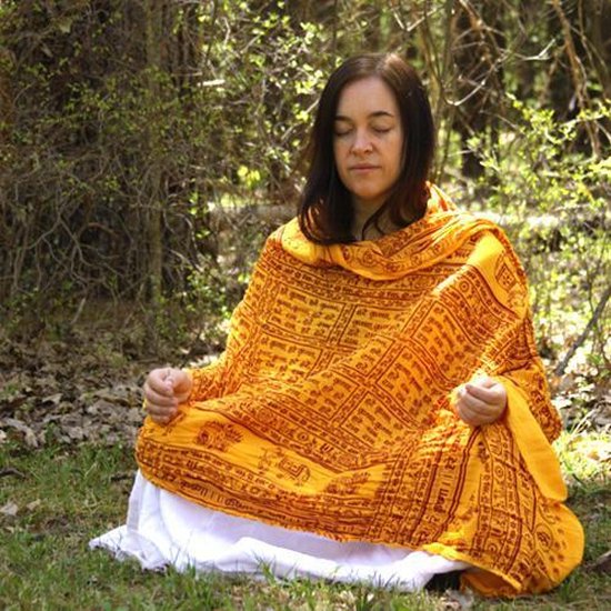Meditatie omslagdoek met mantra Maha, XL, 220 x 106 cm, oranje