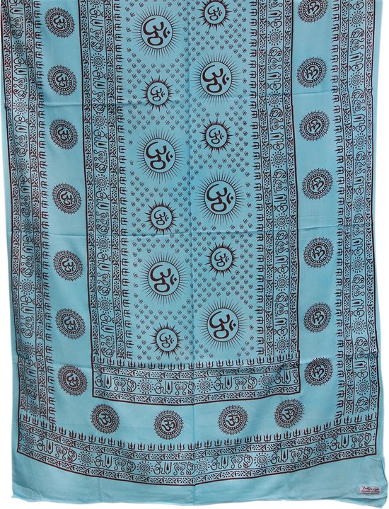 Meditatie omslagdoek met mantra Om, XL, 220 x 106 cm, turquoise van Yogi & Yogini
