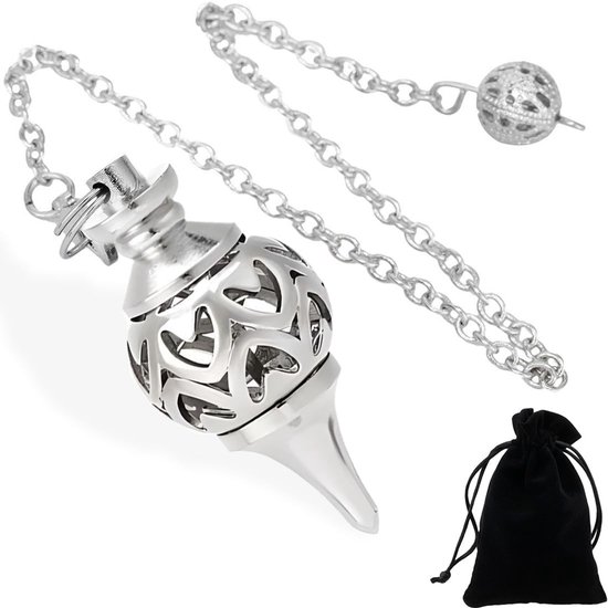 Meditatie Pendel voor Divinatie en Radiaesthesie met Hart van Filigree Metaal - Kleine Esoterische Energie Pendel in Zilver voor Spirituele Praktijken
